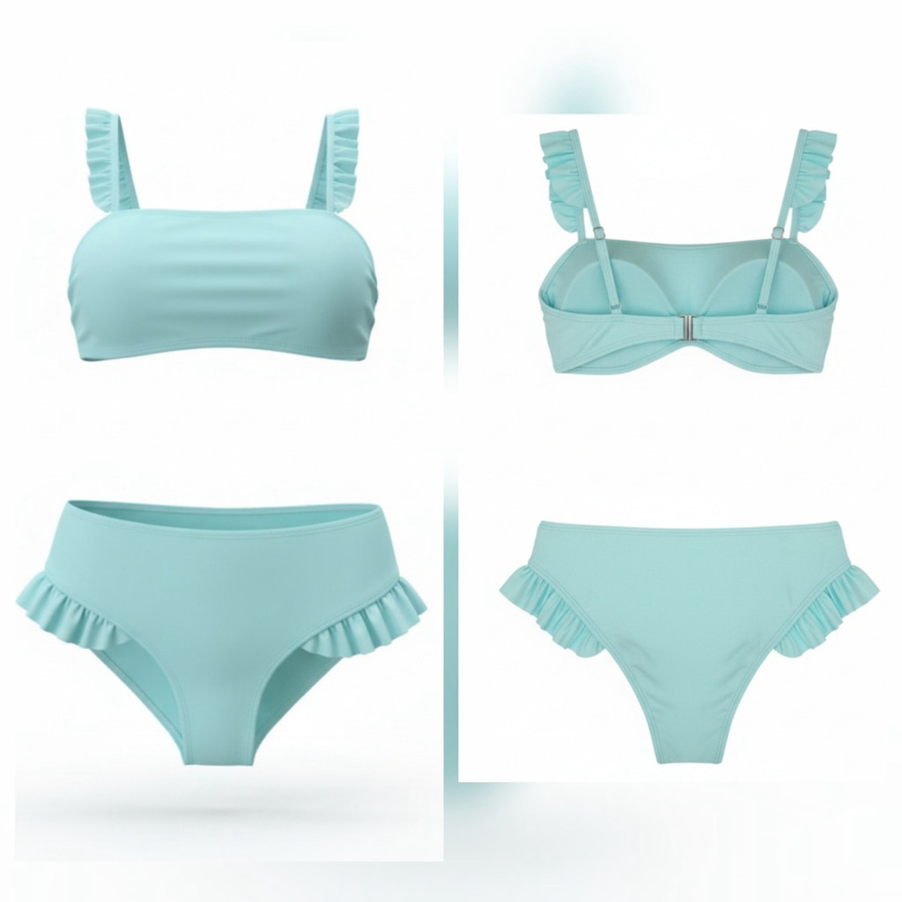 Tahari 2 piece Set Swimsuit Bathing Suit SZ MEDIUM - Blue Mist Light Turquoise - Picture 2 of 15